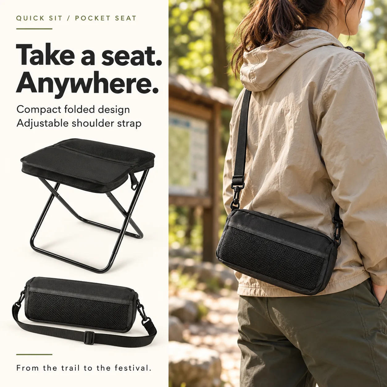 Quick Sit Pocket Seat — Easy carry